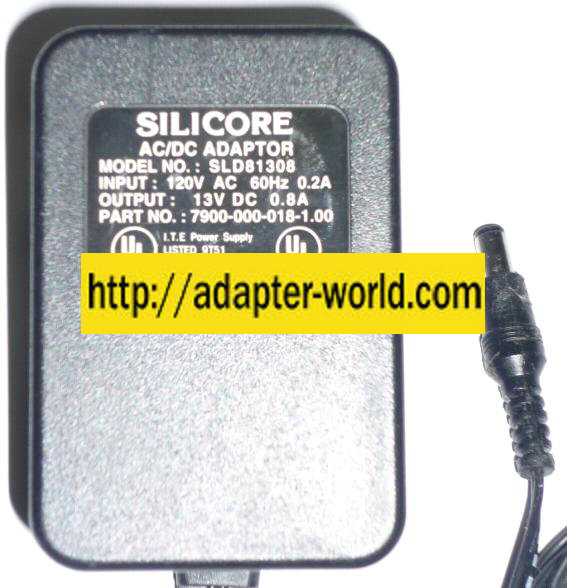SILICORE SLD81308 AC ADAPTER 13VDC 0.8A POWER SUPPLY for Scanner - Click Image to Close