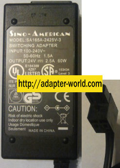 SINO-AMERICAN SA165A-2425V-3 AC ADAPTER 24VDC 2.5A 2Pin Phoenix - Click Image to Close