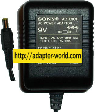 SONY AC-X3CP AC ADAPTER 9VDC 0.9A CLASS 2 Wall mount Direct plug