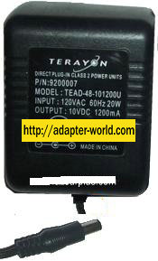 TERAYON TEAD-48-101200U AC ADAPTER 10V 1200mA POWER SUPPLY - Click Image to Close