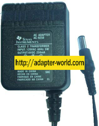 TEXAS INSTRUMENTS AC-9250 AC ADAPTER 6VDC 250mA NEW (-) 2x5.5x - Click Image to Close