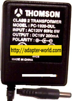 THOMSON PC-1920-DUL AC ADAPTER 19VDC 200mA TRANSFORMER Power Su - Click Image to Close