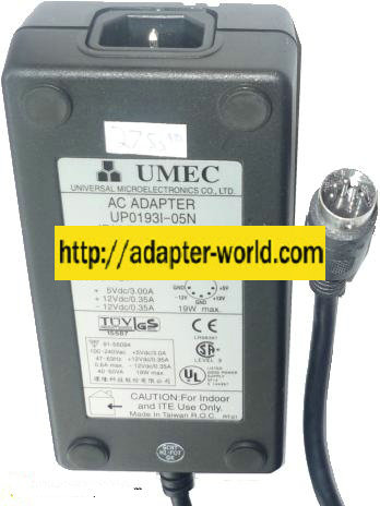 UMEC UP0193I-05N AC ADAPTER 5Vdc 12Vdc 5Pins 19W POWER SUPPLY - Click Image to Close