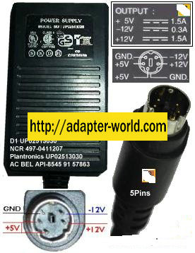 UP02513030 AC ADAPTER POWER SUPPLY 5Vdc 2A 12V 1A -12V 0.2A 5Pin - Click Image to Close