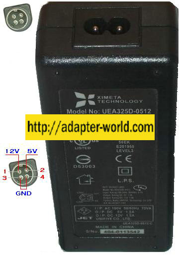 XIMETA UEA325D-0512 AC ADAPTER 5V 12V 1.5A Dual Volt POWER SUPPL - Click Image to Close