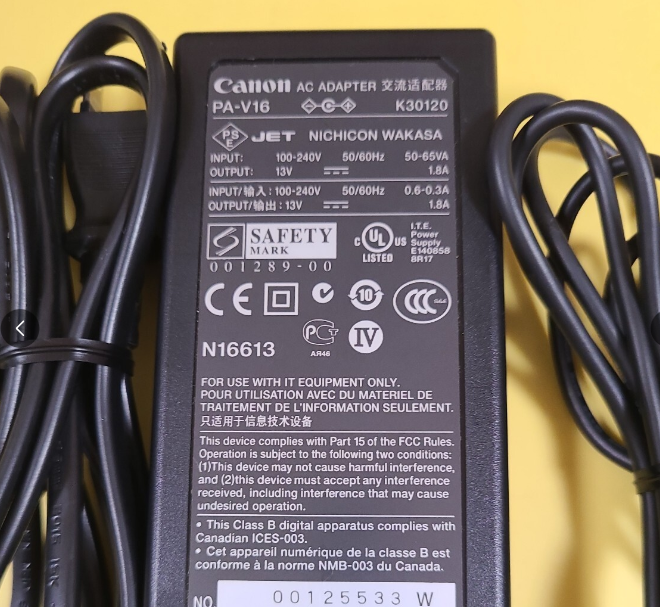 *Brand NEW* Canon PA-V16／K30120 DC13V/1.8A AC/DC Adapter Power Supply - Click Image to Close