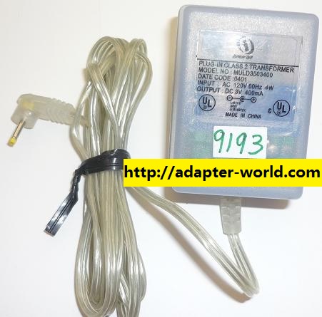 NEW Original AC ADAPTER 3VDC 400mA USED -(+) FOR MULD3503400 0.5x2.3x9.9mm 90° ROUND BARREL SWITCHING POWER SU