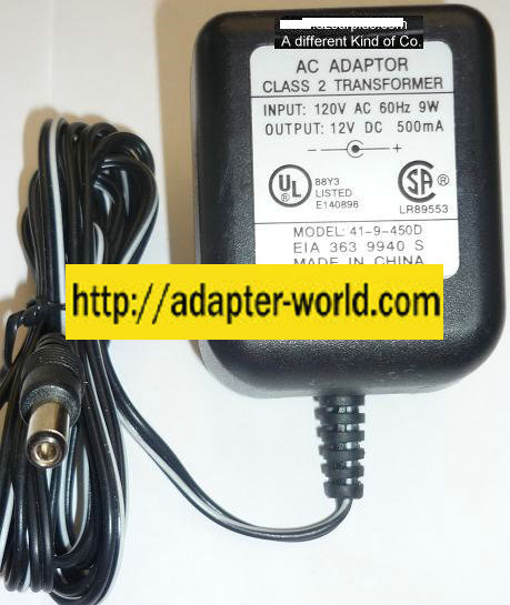 NEW 12VDC 500mA 0.5A USED -(+) 2x5.5x10mm ROUND BARREL CLASS 2 TRANSFORMER 41-9-450D AC ADAPTER POWER SUPPLY