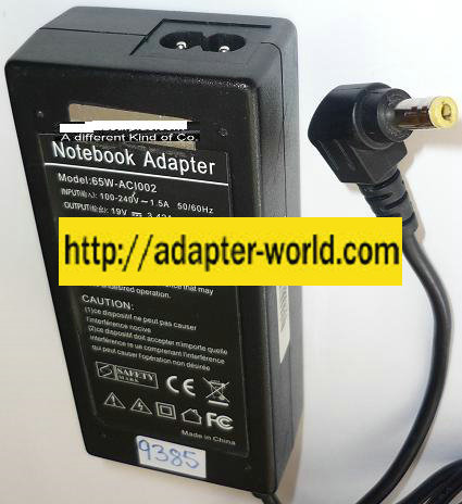 NEW 19VDC 3.42A USED -(+) 2.5x5.5x11.8mm 90°ROUND BARREL NOTEBOOK 65W-AC1002 AC ADAPTER POWER SUPPLY - Click Image to Close