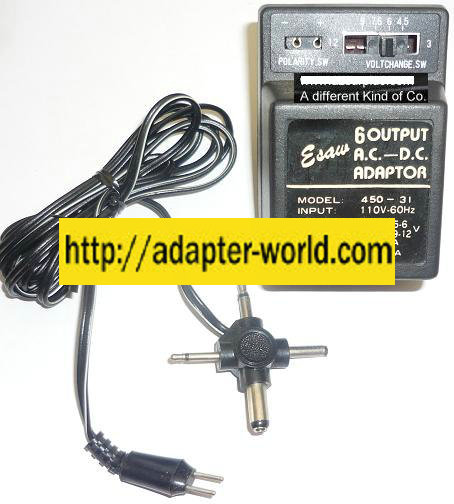NEW 110VAC~60Hz 5w ESAW 450-31 AC ADAPTER 3,4.5,6,7.5,9-12VDC 300mA USED SWITCHING POWER SUPPLY - Click Image to Close