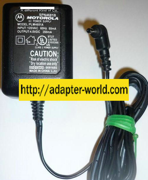 NEW MOTOROLA 4VDC 350mA USED -(+) 0.5x3.2x7.6mm 90° ROUND BARREL CLASS 2 PLM4681A AC ADAPTER POWER SUPPLY - Click Image to Close