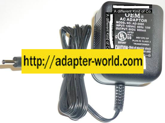 NEW OEM 6VDC 800mA USED -(+) 1.1x3.5x11mm ROUND BARREL PLUG IN CLASS 2 TRANSFORMER AD-0680 AC ADAPTER POWER SU - Click Image to Close
