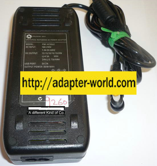 NEW 20VDC 4.5A USED -(+) 2x5.5x12mm ROUND BARREL UNIVERSAL NOTEBOOK PRUDENT WAY PW-AC90LE AC ADAPTER POWER SUP - Click Image to Close