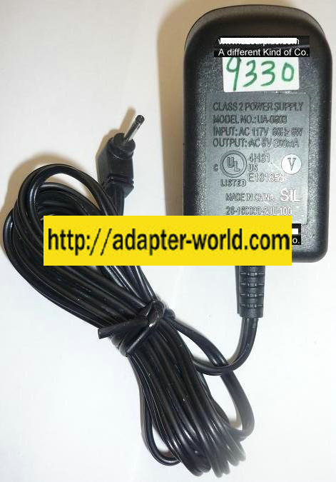 NEW SIL 6V 300mA USED 0.3x1.1x10mm Round Barrel UA-0603 AC ADAPTER POWER SUPPLY - Click Image to Close