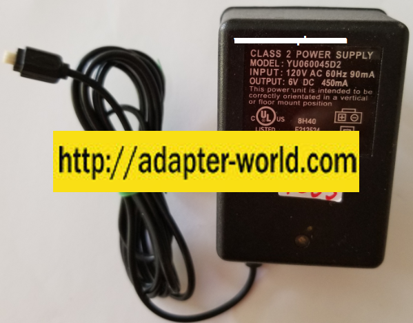*NEW* 6VDC 450mA USED PLUG IN CLASS 2 YU060045D2 AC ADAPTER POWER SUPPLY - Click Image to Close