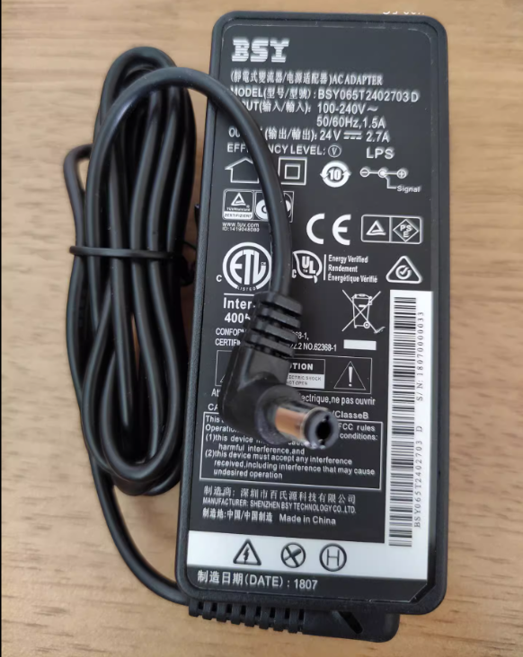 *Brand NEW* BSY BSY065T2402703D 24V 2.7A AC DC ADAPTHE POWER Supply - Click Image to Close