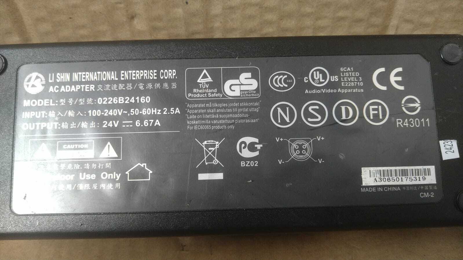 Genuine LI SHIN 0226B24160 - AC/DC ADAPTER 24V = 6.67A - Black Colour: Black Compatible Brand: Universal C