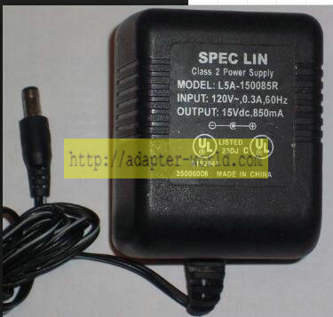 *Brand NEW* SPEC LIN L5A-150085R 15VDC 850mA AC ADAPTER Power Supply - Click Image to Close
