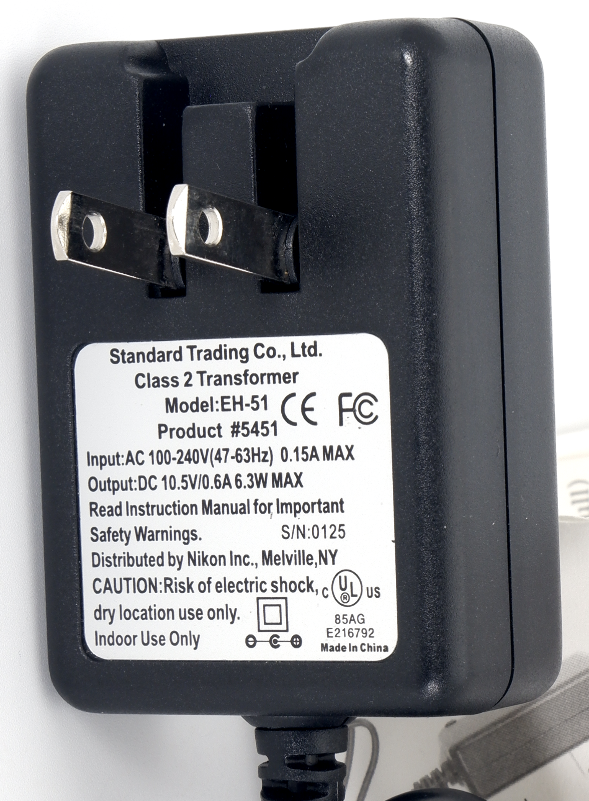 *Brand NEW*Standard Trading EH-51 Class 2 Transformer Output DC 10.5V 0.6A 6.3W AC Adapter - Click Image to Close