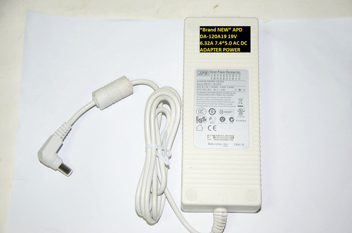 *Brand NEW* 7.4*5.0 APD 19V 6.32A DA-120A19 AC DC ADAPTER POWER SUPPLY