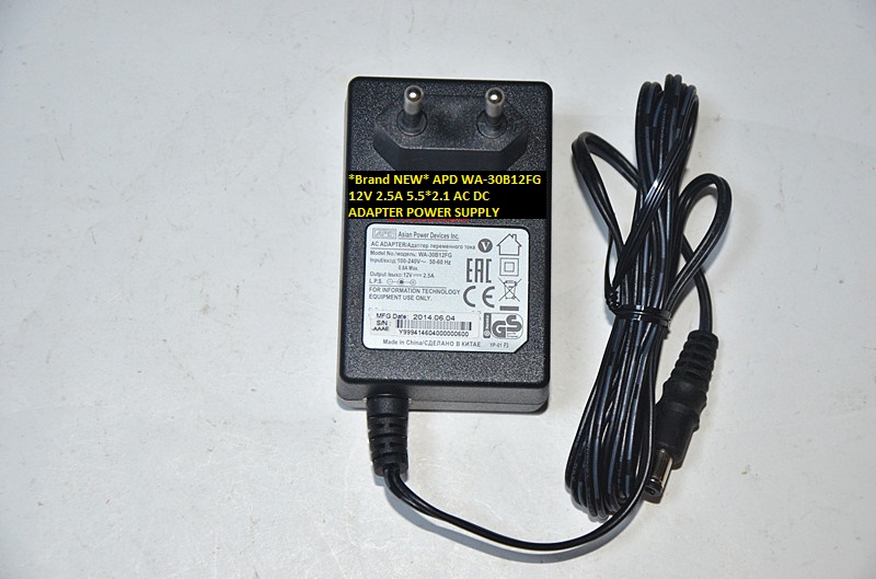 *Brand NEW* APD 12V 2.5A WA-30B12FG 5.5*2.1 AC DC ADAPTER POWER SUPPLY