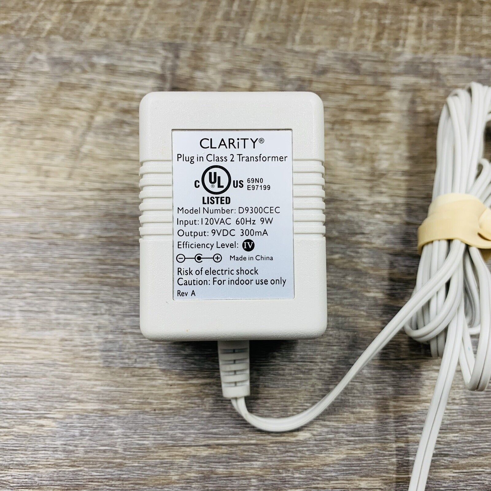 *Brand NEW*CLARiTY Model D9300CEC 9VDC 300mA Plug In Class 2 Transformer AC Adapter - Click Image to Close