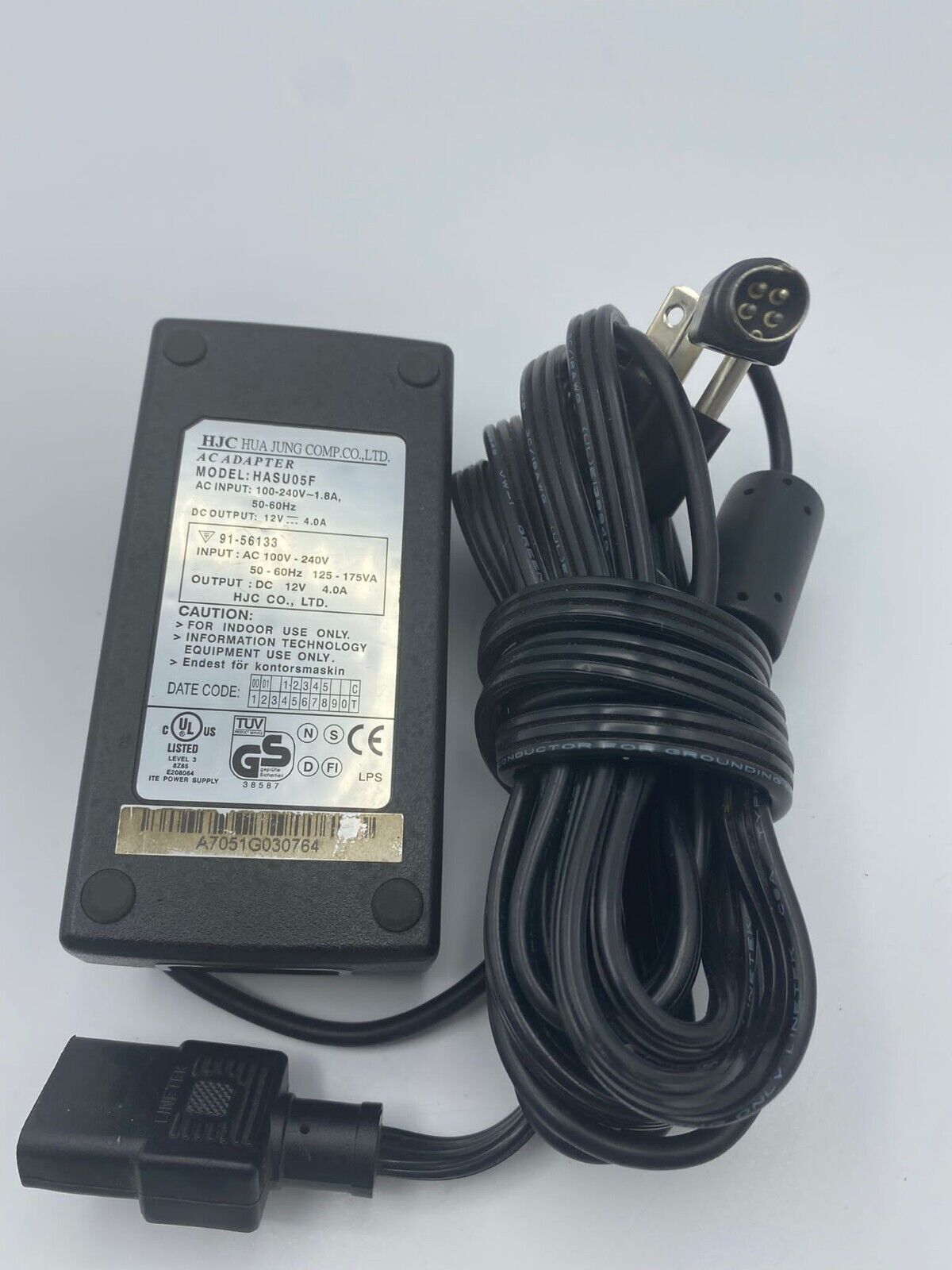 *Brand NEW* HJC HASU05F Output 12V 4.0A 12 Volts 4 Pin AC Power Supply Adapter Charger - Click Image to Close