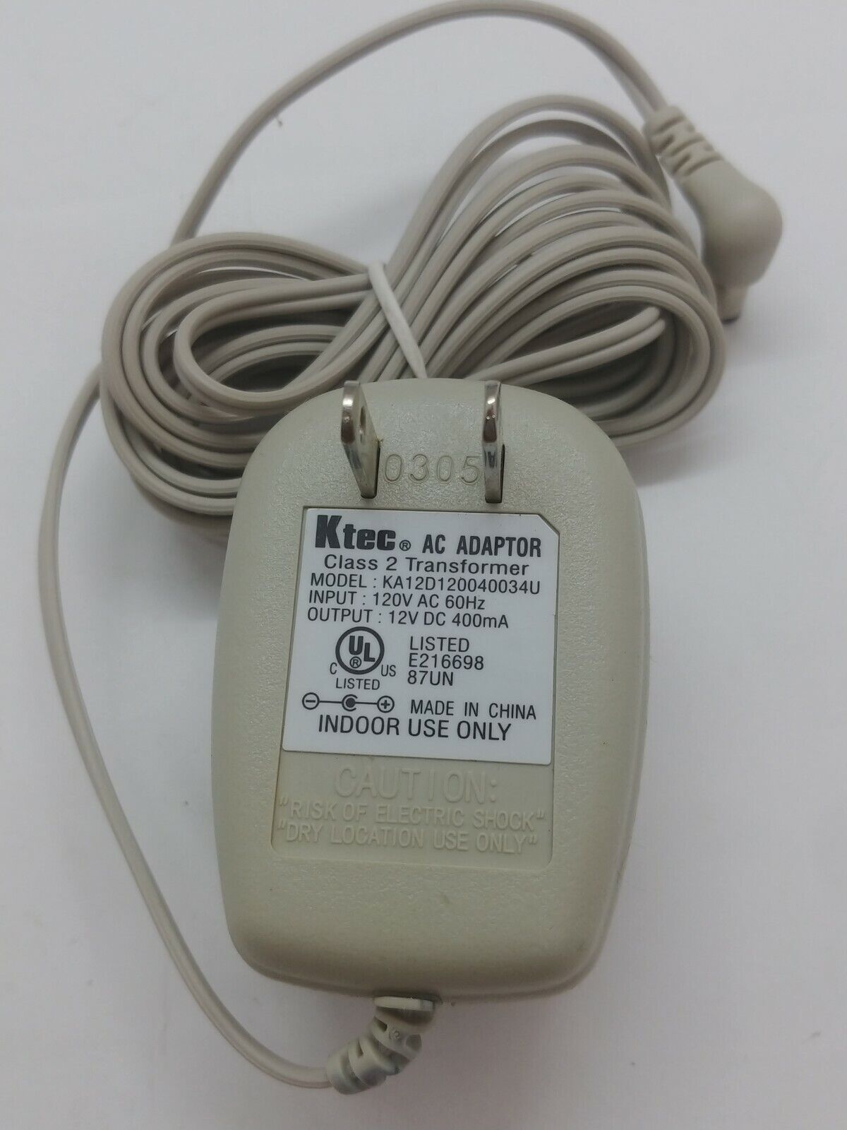 *Brand NEW* 12vDC 400mA Ktec KA12D120040034U AC DC ADAPTE POWER SUPPLY