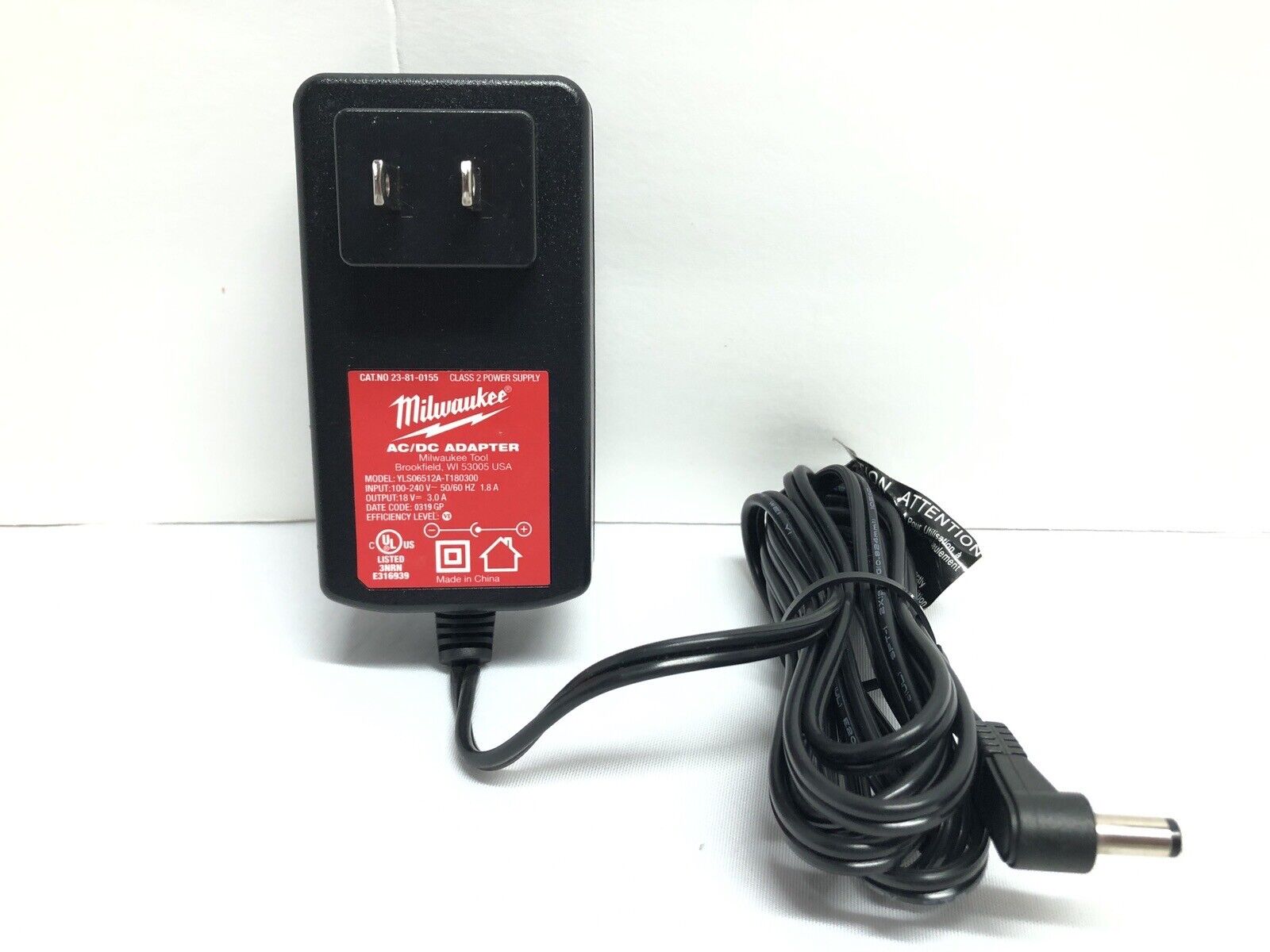 *Brand NEW*23-81-0155 Power Cord 18 V Adapter Milwaukee AC/DC Adapter - Click Image to Close