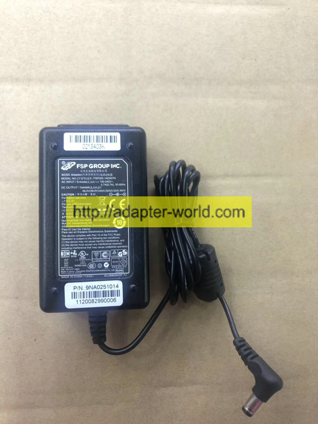 *100% Brand NEW* FSP PSP025-1AD207A 9NA0251014 48.0V ---0.52A Switching AC/DC Power Adapter Free shipping! - Click Image to Close