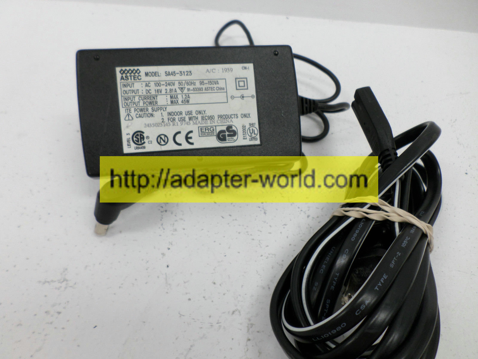 *100% Brand NEW* Astec 45w 16V SA45-3123 AC Power Adapter for Fujitsu FPC38-0025-01 Free shipping! - Click Image to Close