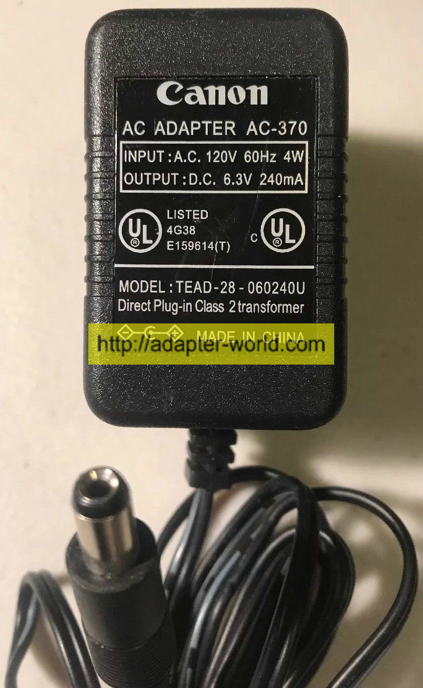 *100% Brand NEW* Canon DC 6.3V 240mA AC-370 Model: TEAD-28-060240U AC Adapter Free shipping! - Click Image to Close