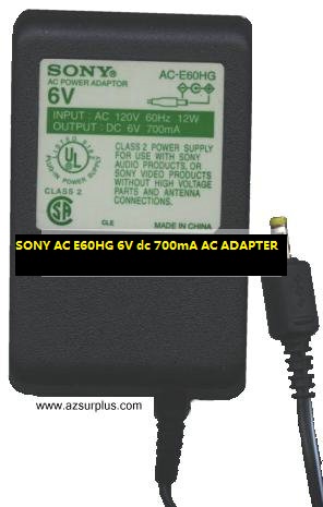 *Brand NEW* SONY AC E60HG AC ADAPTER 6V dc 700mA -( ) 1.7x4mm 120vac Power Supply AUDIO VIDEO PRODUCTS - Click Image to Close