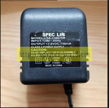*Brand NEW* SPEC LIN L5A-138075R 13.8V DC 750mA AC ADAPTER Power Supply