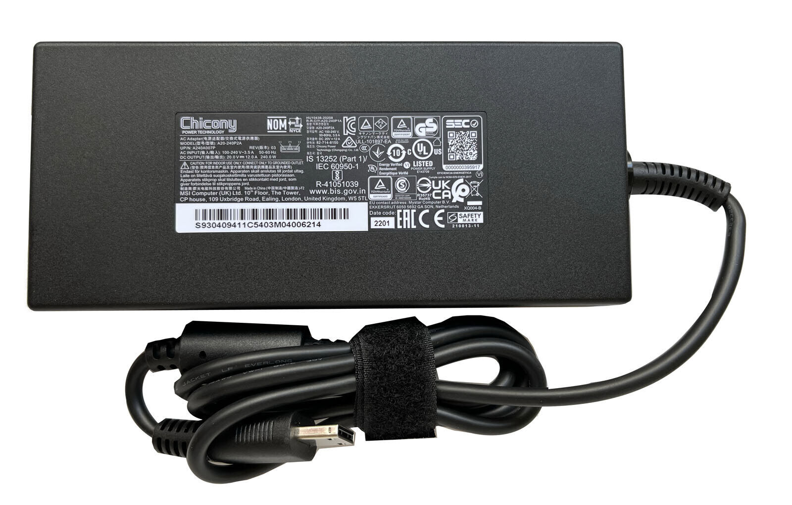 *Brand NEW* For MSI Stealth GS77 12UHS 12UH Power Chicony 20V 12A 240W AC Adapter Charger - Click Image to Close