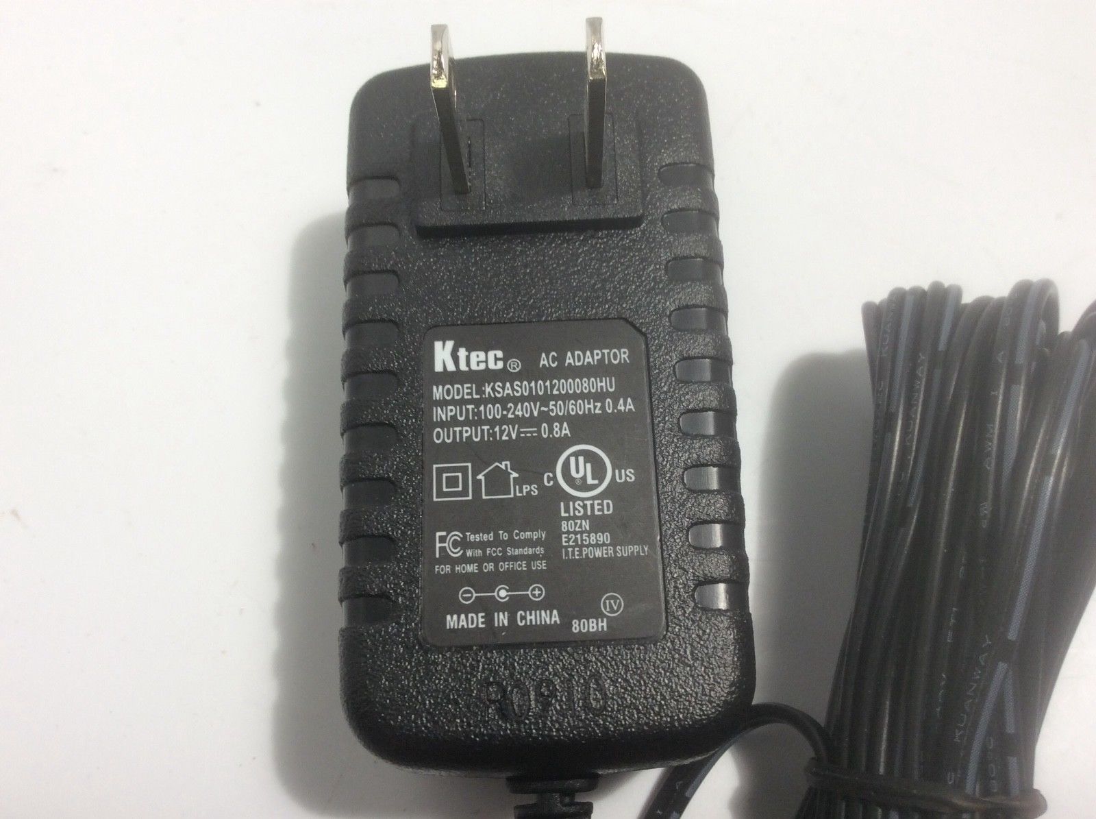 *Brand NEW*Ktec KSAS0101200080HU Class 2 Transformer 12V 0.8A Ac Adapter