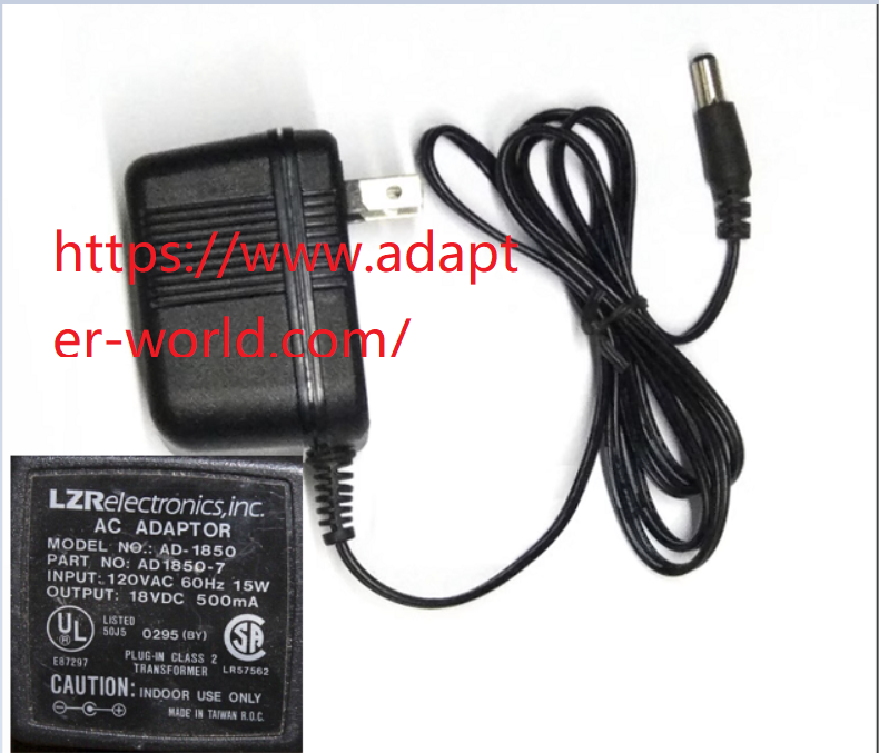 NEW LZR AD-1850 AD1850-7 AC ADAPTER 18V DC 500mA 5.5 X 2.1mm PLUG-IN CLASS 2 TRANSFORMER