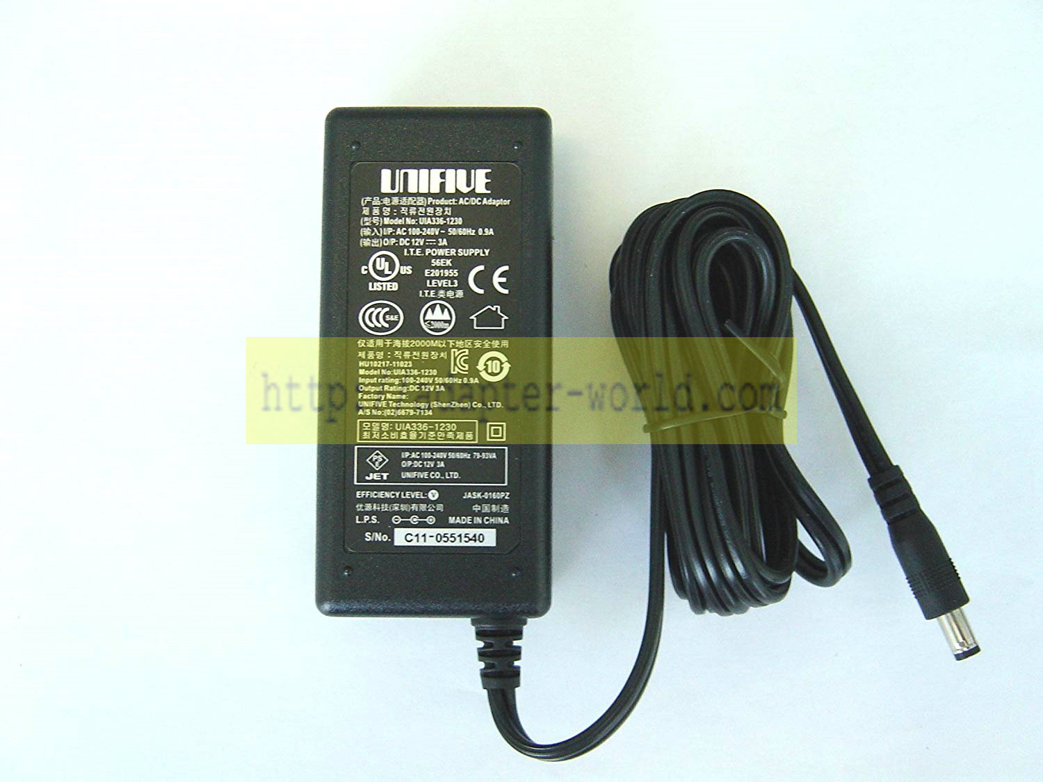 New UNIFIVE HU10217-16042 12v 3a UNI336-1230 ac adapter power supply - Click Image to Close